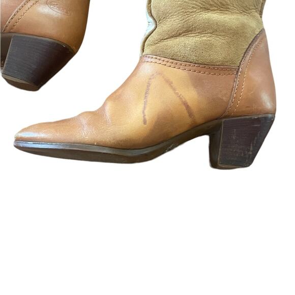 Vintage 70s Bass Brown Leather Shearling Interior Heeled Boot Boho Snow size 8 - Picture 7 of 11